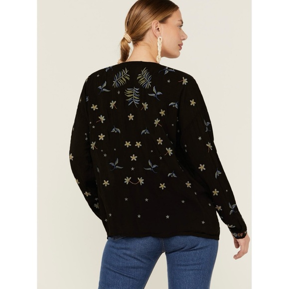 Johnny Was Women's Garden Embroidered Stripe Blouse - Picture 2 of 5